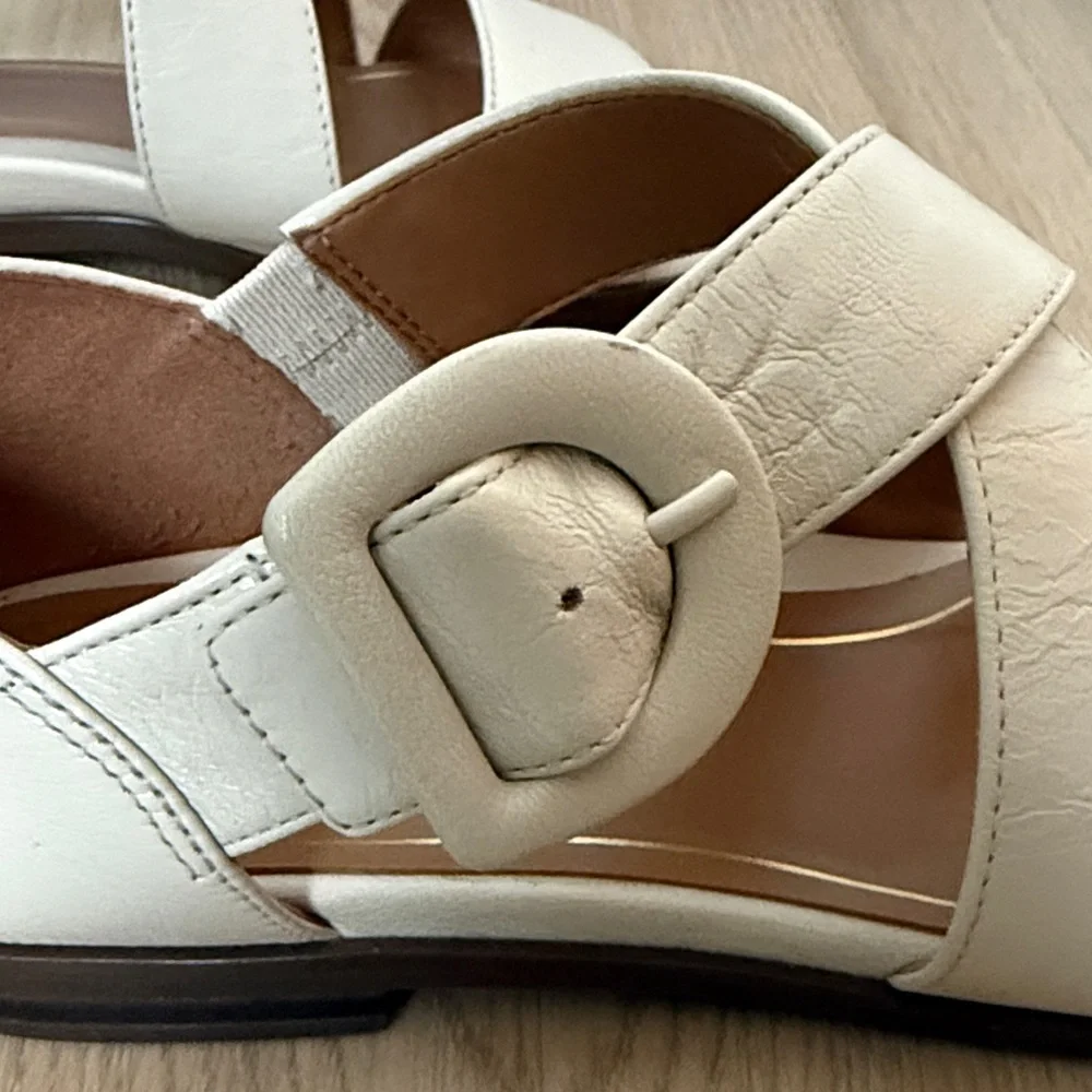 Vionic Pacifica Women's Leather Sandals, Cream Strappy Flats, Size 8 - Picture 9 of 12